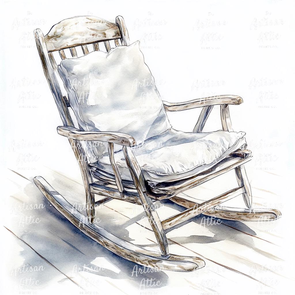 13 Watercolor Rocking Chair With Soft Cushion in Light Wood Tone, Cozy ...