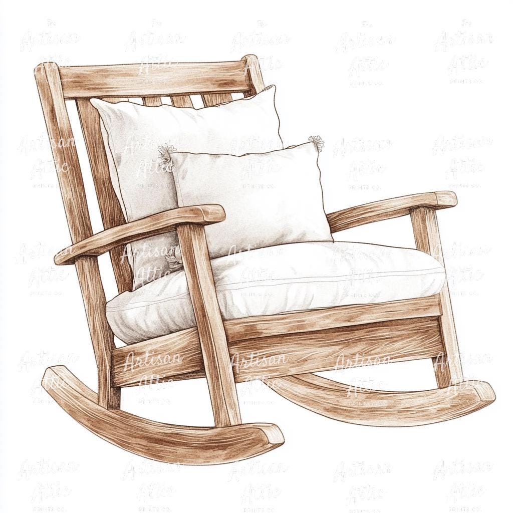 13 Watercolor Rocking Chair With Soft Cushion in Light Wood Tone, Cozy ...