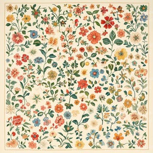 12 Vintage Blumenstickerei, bunte Blumenkunst, botanische Wanddekoration, Blumenstickerei, Natur inspirierte Kunst, Blumenmuster-Druck