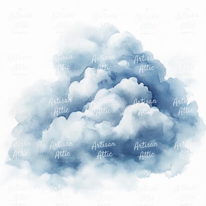 15 ClipArt di Nuvole Blu Calme ad Acquerello per il Download Digitale - Perfette per Immagini di Album, Artigianato Digitale, Decorazioni per la Cameretta del Bambino