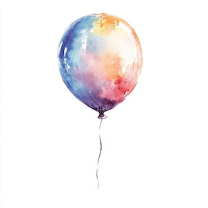 12 Clipart di palloncini ad acquerello, illustrazione di palloncini colorati, mongolfiera luminosa, arte decorativa per feste, clipart di palloncini festivi