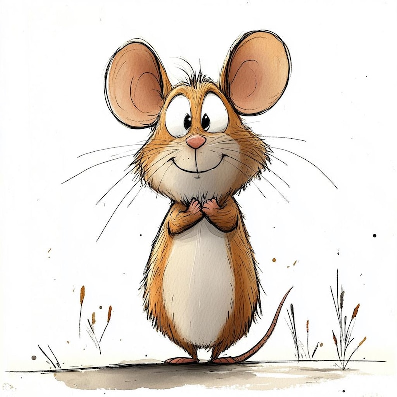 Watercolor Cartoon Mouse Clipart, Big Ears, Funny Animal (digital ...