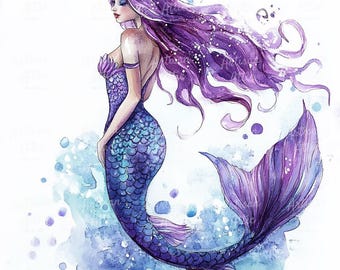 Watercolor Mermaid Clipart | Fantasy Ocean Art (Digital Download, 11 Images)
