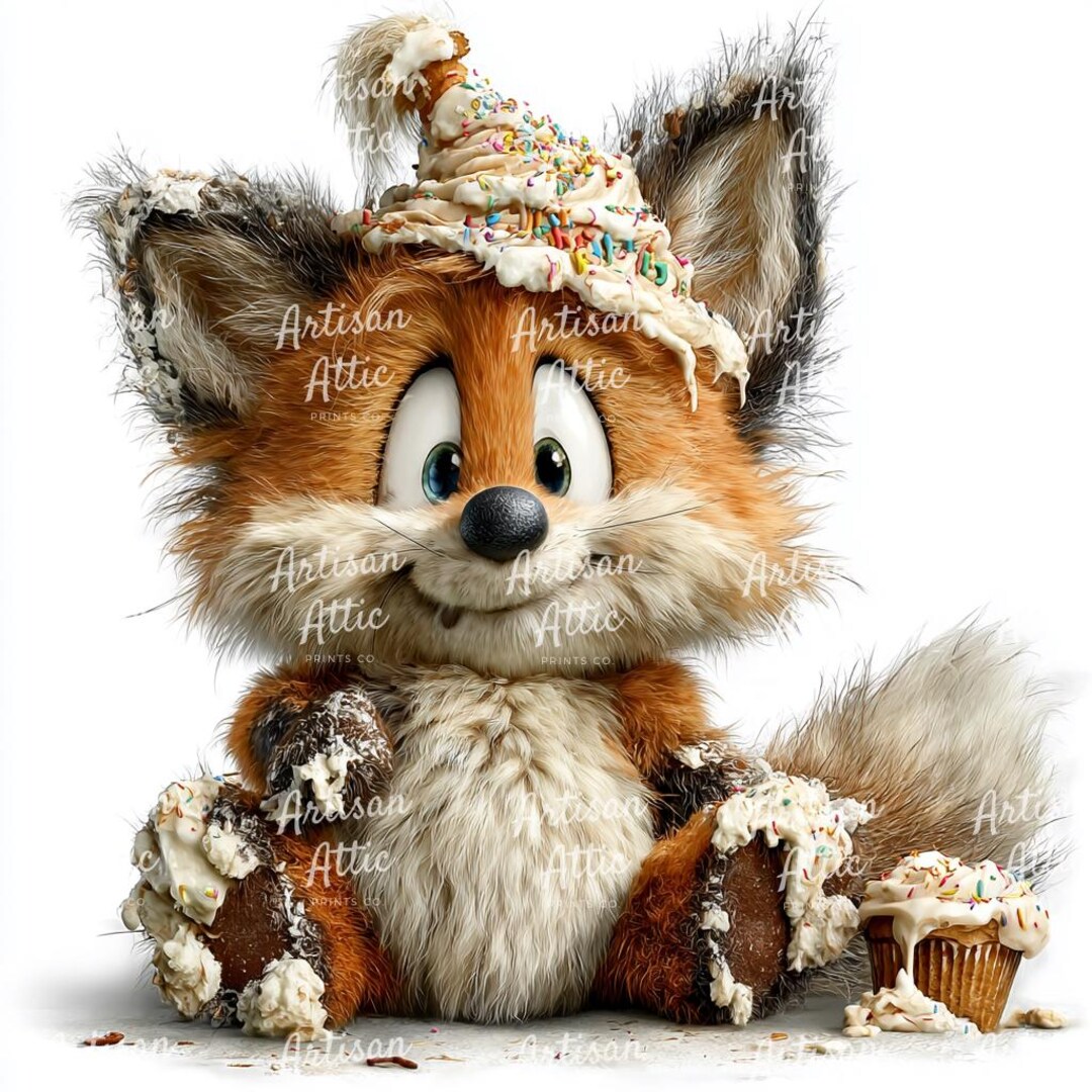 Whimsical Fox Ice Cream Hat Illustration (digital Download