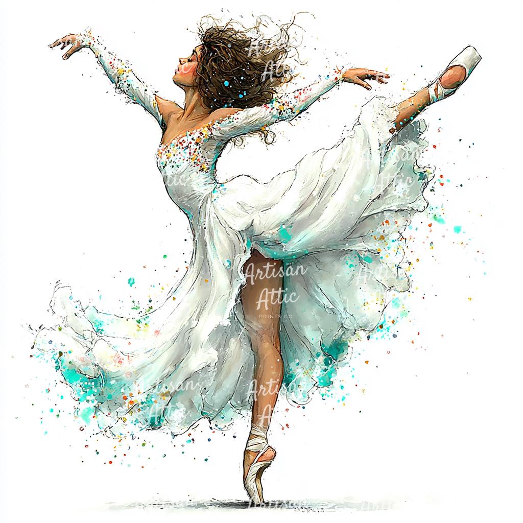 水彩画風バレリーナのクリップアート、優雅なダンス、スクラップブック