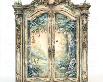 Watercolor Fairytale Forest Door Clipart, Nursery Decor (JPG, 22 Images)