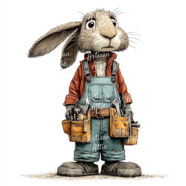 14 Images of Rabbit Worker in Overalls With Tool Belt Quirky Handyman ...
