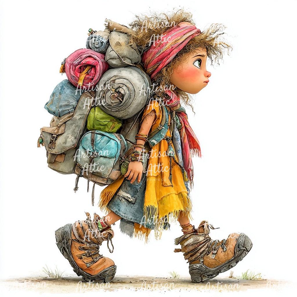 28 imágenes prediseñadas de acuarela de una chica peculiar haciendo  senderismo con mochila y botas, diseño de viajera aventurera, imágenes de  álbumes de recortes caprichosas para manualidades - Etsy México, image size:1024x1024