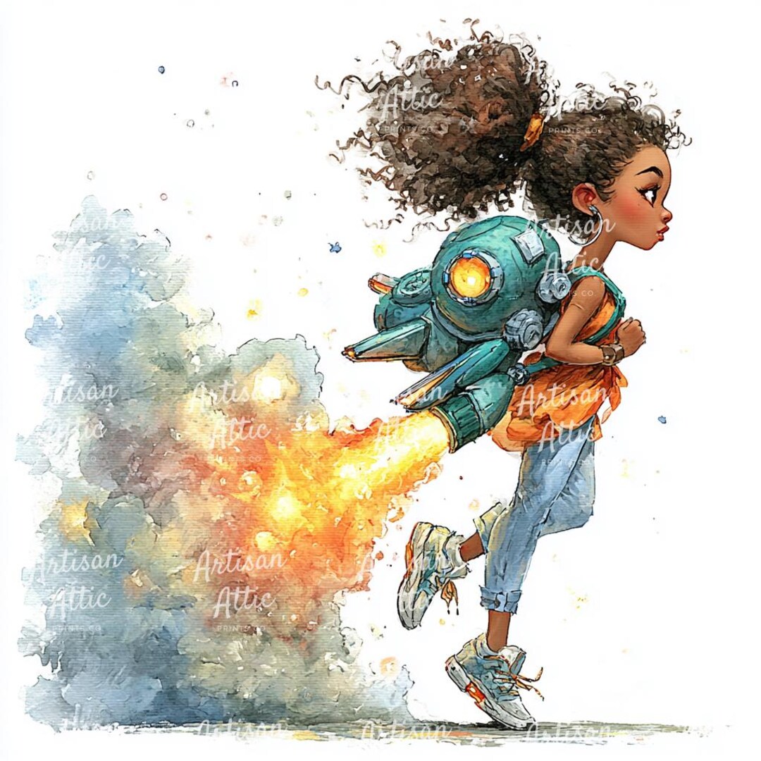 10 Images of Quirky Girl With Jetpack, Whimsical Art Digital Clipart ...