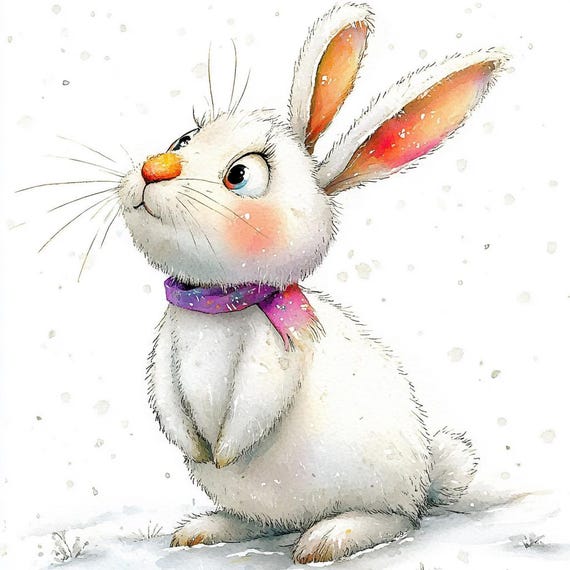 10 Charming Watercolor Bunny Clipart With Big Eyes and Colorful