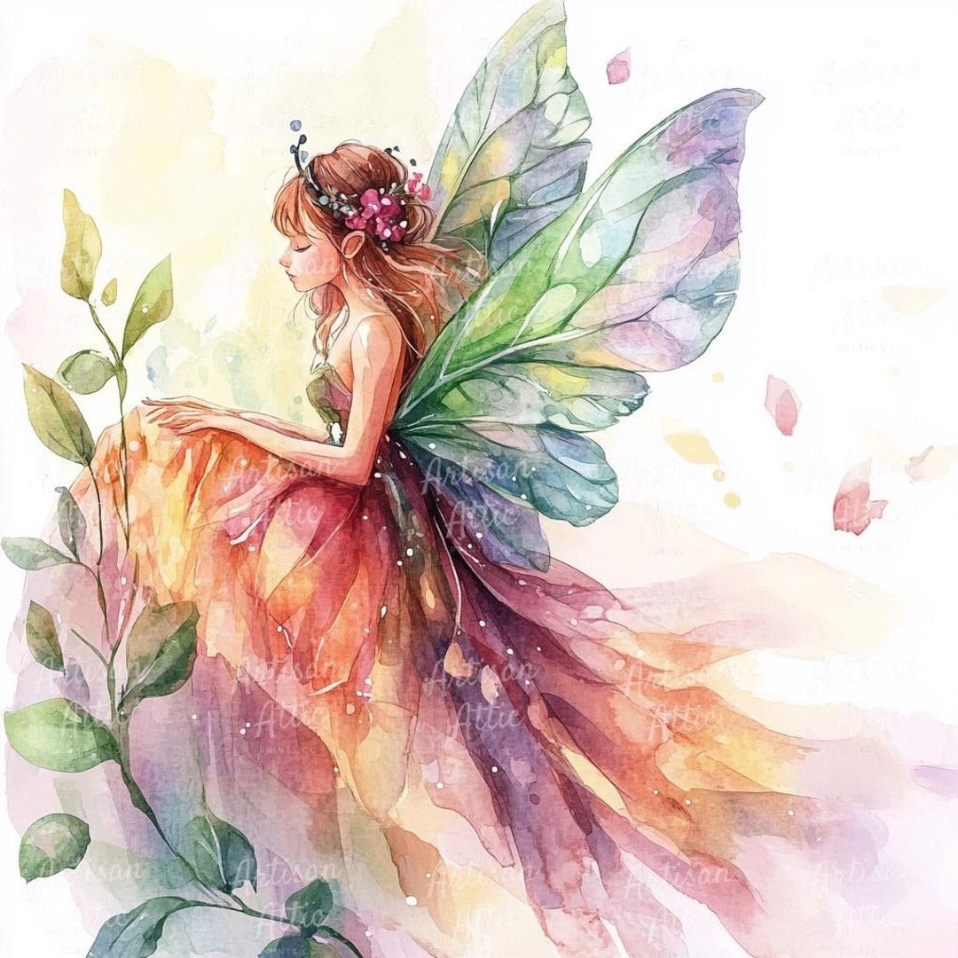 10 Green Forest Fairy Watercolor Clipart – Digital Download PNG for ...