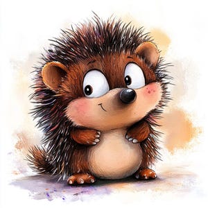 15 Cute Woodland Hedgehog Watercolor Clipart, Smiling Forest Animal Digital Download, Cartoon Illustration for Scrapbook, Stickers, Crafts