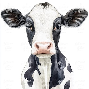 Akvarell clipart med porträtt av Holsteinko (digital nedladdning, 12 bilder)