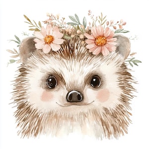 12 cliparts aquarelle hérisson | Clipart animal mignon | Fleur tenant un hérisson Illustration | Clipart nature imprimable | Téléchargement