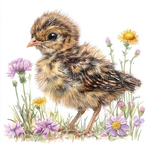 12 Watercolor Baby Chick Clipart | Cute Bird Illustration | Spring Bird Clipart | Printable Baby Chick Artwork | Floral Digital Download