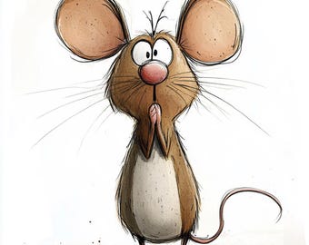 Watercolor Cartoon Mouse Clipart, Big Ears, Funny Animal (Digital Download, 11 Images)