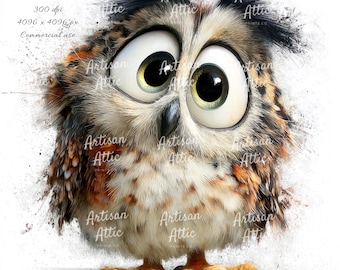 Whimsical Owl Clipart: Curious Wide-Eyed Forest Animal Illustration (Digital Download, 20 Images)