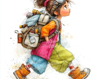28 Watercolor Girl Hiking Clipart, Adventurous Traveler Design (JPG)