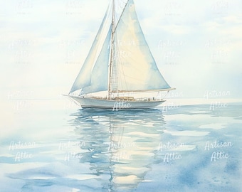 11 Watercolor Sailboat Clipart, Nautical Art, Scrapbook Images (Digital Download)