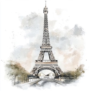 12 cliparts aquarelle Tour Eiffel, Illustration monument de Paris, Art célèbre monument de Paris, France icône clipart, Architecture de Paris