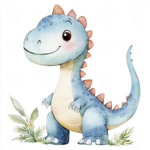 10 Clipart dinosaure aquarelle mignon, dinosaure dessin animé ludique pour les enfants, clipart numérique artisanat, Images de scrapbooking, art aquarelle Dino