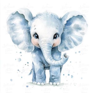 14 cliparts aquarelle bébé éléphant mignon pour travaux manuels numériques, images de scrapbooking et décoration de chambre d'enfant
