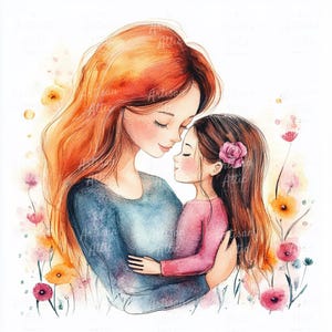 11 imágenes prediseñadas de acuarela de madre e hija para descargar digitalmente / Imágenes prediseñadas digitales de amor familiar para álbumes de recortes, manualidades digitales e impresiones