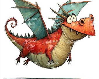 13 nyckfulla koralldrakar i akvarell Clipart, fantasikonst (JPG)