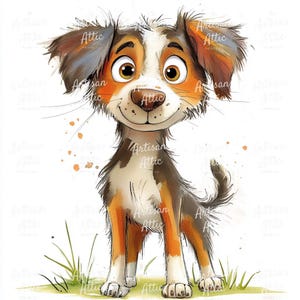 13 Watercolor scruffy puppy digital clipart for download, cute dog illustration for scrapbook images, kids crafts, pet party invites png art