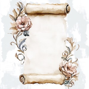 14 Vintage Floral Scroll Watercolor Clip Art Digital Download | Elegant Paper Digital Clipart for Scrapbook, Invitations, Crafting