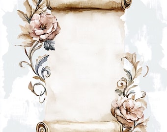 Vintage Floral Scroll Watercolor Clipart | Elegant Paper (Digital Download, 14 Images)