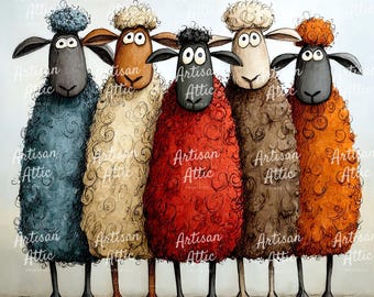 Watercolor Sheep Clipart: Playful Wool Texture PNG ( 14 JPG images, Digital Download)