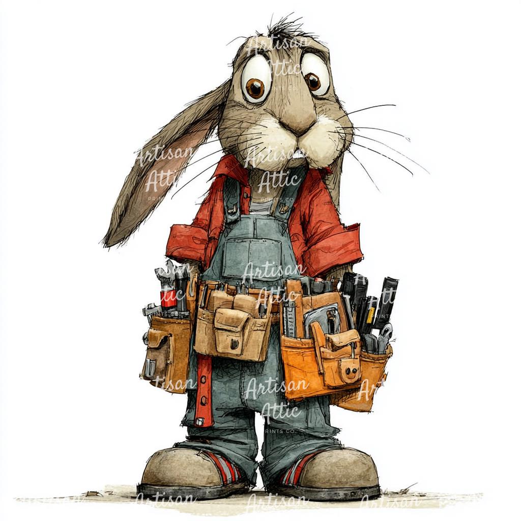 14 Images of Rabbit Worker in Overalls With Tool Belt Quirky Handyman ...