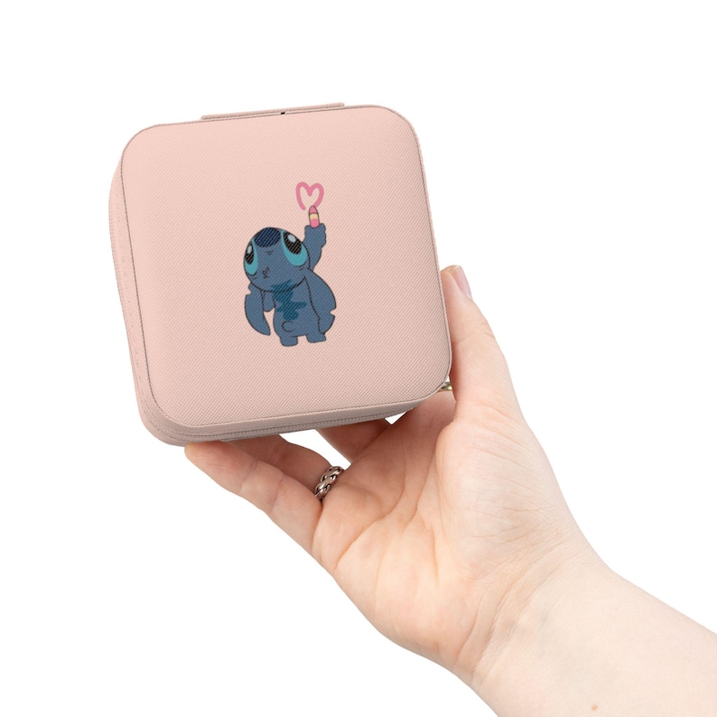 Estuche de viaje para joyas de Lilo y Stitch | Organizador compacto rosa imagen 2