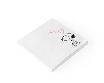 Bloc de notas adhesivas de Snoopy con corazones rosas | Papelería bonita
