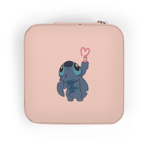 Estuche de viaje para joyas de Lilo y Stitch | Organizador compacto rosa imagen 1