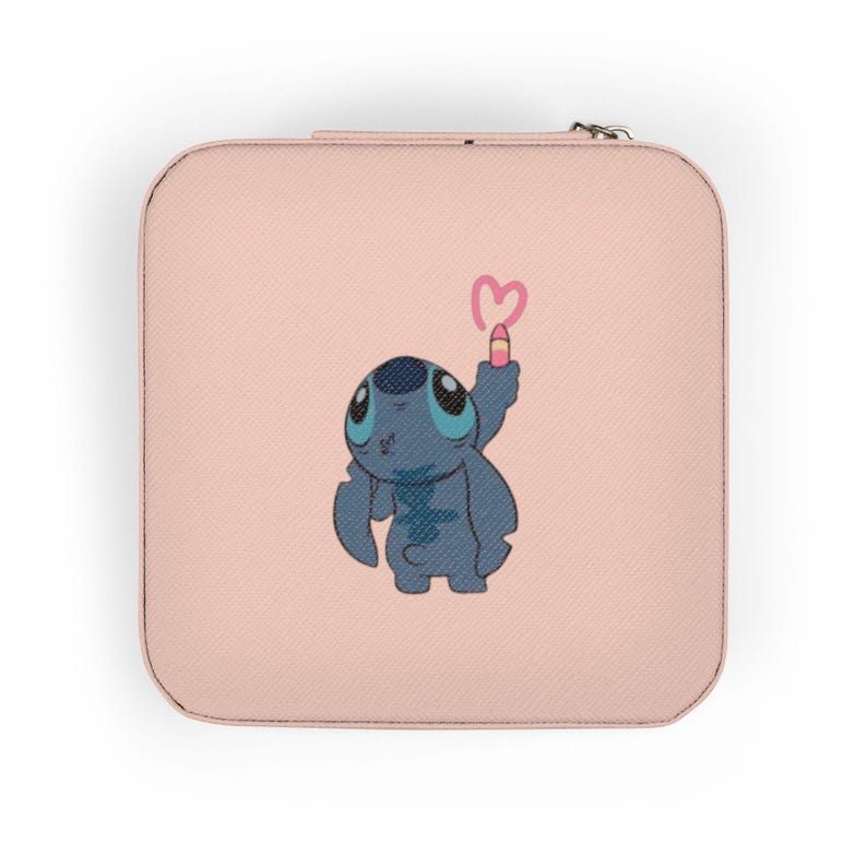 Estuche de viaje para joyas de Lilo y Stitch | Organizador compacto rosa imagen 1