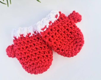 Tiny mittens - crochet mittens - decorative mittens - christmas decorations - christmas embelishments - red mittens decorations