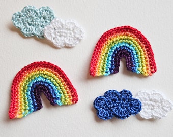 Crochet rainbow appliques Rainbow and clouds patches for clothes kids decorative patch crochet clouds Spring rainbow patch for DIY project