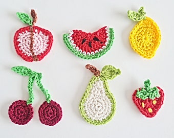 Gehaakte fruitapplicatie Zomerfruitpatches om op te naaien Aardbeienapplicatie Tropische feestdecoratie Watermeloenapplicatie - set van 6