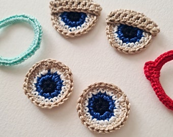 Eyes applique for DIY projects eyeballs applique glasses crocheted for doll face sew on patch ~1.1 inches