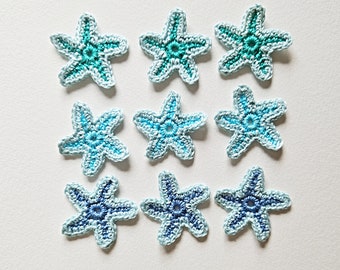 Blue Starfish Applique Crochet Sea Stars applique Beach Themed patches for clothes Beach wedding sea blue wedding decorations set of 9