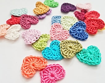 Crochet hearts applique Confetti hearts decorations Valentines day hearts patches to sew on Colorful hearts Kids party decor - set of 25