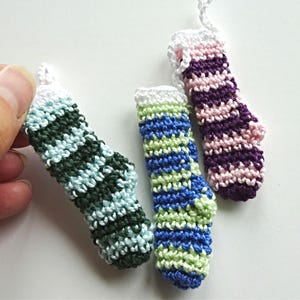Tiny Christmas stockings Crochet Christmas stocking decorations Crochet tiny socks Xmas stocking decor Gift wrapping ornaments - 3 pieces