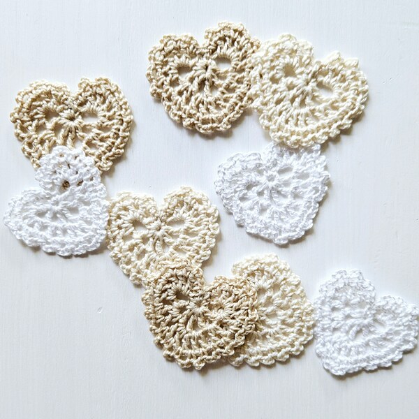 Apliques de corazones de encaje de crochet Decoración del día de San Valentín Decoración rústica para bodas Regalos de boda Decoraciones para envolver regalos Parches de encaje - juego de 9