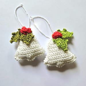 Christmas decorations Holiday ornament Crocheted Christmas bell ornament with holly leaves Stuffed Christmas tree decorations gift wrapping