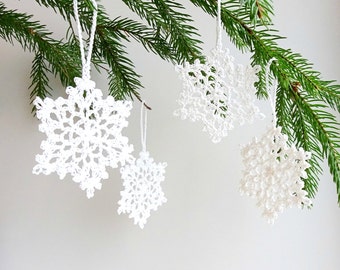 Crochet Christmas ornaments - Christmas tree decorations - white holiday ornaments - crochet snowflakes ornaments - set of 6 ~2.8 inches