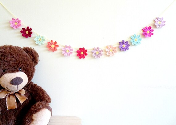 Nursery Decor For Girl Crochet Flower Garland 1st Birthday Etsy