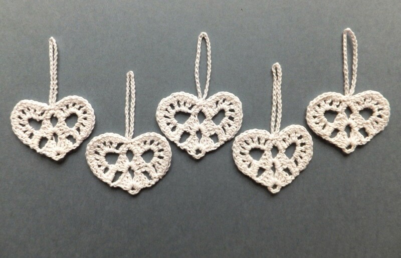 Crochet Hearts Decorations White Lace Hearts Christmas Decorations