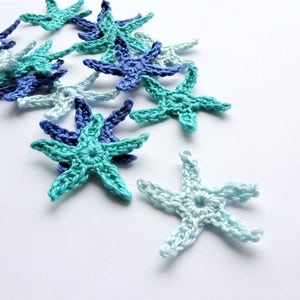 Crochet sea stars applique Crochet starfish applique Beach wedding decorations Blue sea stars patches for clothes beach party - set of 15
